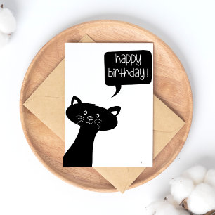 Cute Black Cat - Happy Birthday Briefkaart