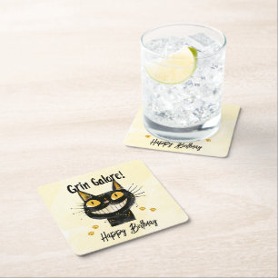 Cute Black Cat Happy Birthday Kartonnen Onderzetters