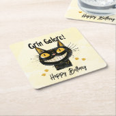 Cute Black Cat Happy Birthday Kartonnen Onderzetters (Schuin)