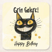 Cute Black Cat Happy Birthday Kartonnen Onderzetters (Voorkant)