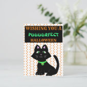Cute Black Cat Happy Halloween Briefkaart (Staand voorkant)