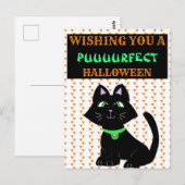 Cute Black Cat Happy Halloween Briefkaart (Voorkant / Achterkant)