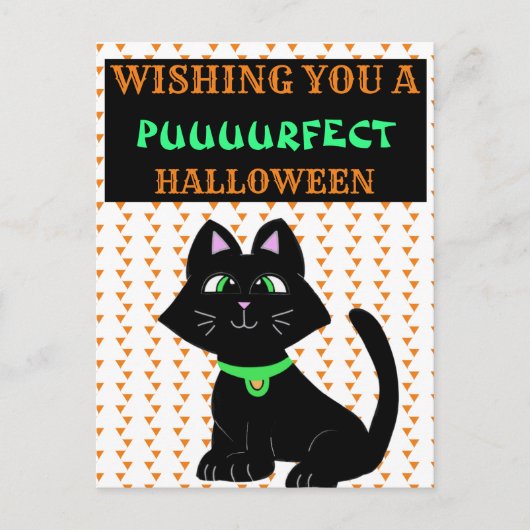 Cute Black Cat Happy Halloween Briefkaart (Voorkant)