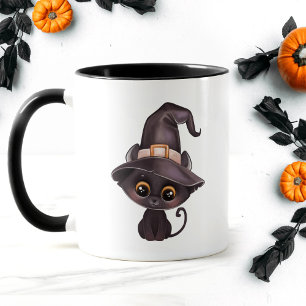Cute black cat Happy Halloween carved pomkin Mok