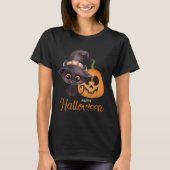 Cute black cat Happy Halloween carved pomkin T-shirt (Voorkant)