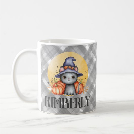 Cute Black Cat Happy Halloween Koffiemok (Links)