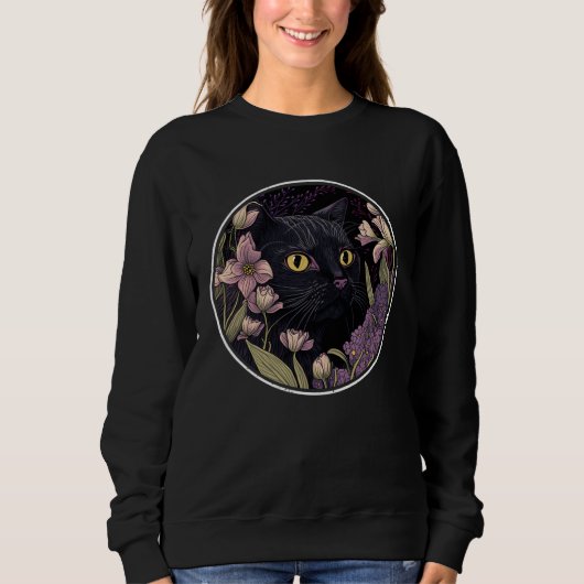 Cute Black Cat Hiding in Spring Flowers Aesthetic  Trui (Voorkant)