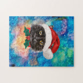 Cute Black Cat Holiday kerstcadeautjes Legpuzzel (Horizontaal)
