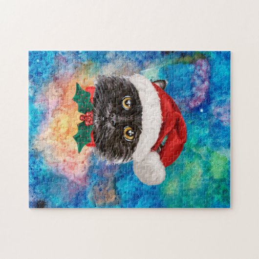 Cute Black Cat Holiday kerstcadeautjes Legpuzzel (Horizontaal)