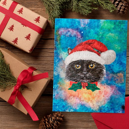 Cute Black Cat Holiday kerstcadeautjes Legpuzzel