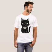 Cute Black Cat Illustration Minimal Cat Lover Desi T-shirt (Voorkant volledig)