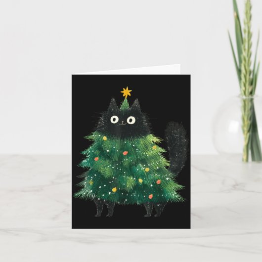 Cute Black Cat In Christmas Tree Cat Lover Holiday Kaart (Voorkant)