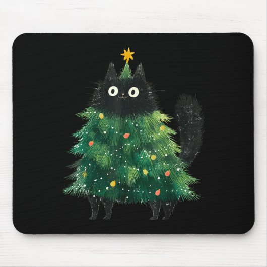 Cute Black Cat In Christmas Tree Cat Lover Holiday Muismat (Voorkant)