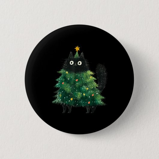 Cute Black Cat In Christmas Tree Cat Lover Holiday Ronde Button 5,7 Cm (Voorkant)