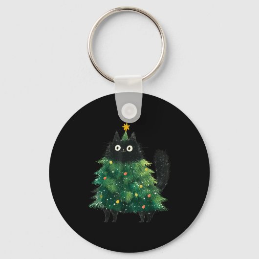 Cute Black Cat In Christmas Tree Cat Lover Holiday Sleutelhanger (Voorkant)