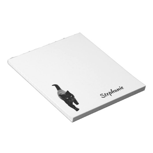 Cute Black Cat in de Sneeuwnaam Notitieblok (Schuin)