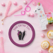 Cute Black Cat in een Coffin Pink Halloween Girly Papieren Bordje (Feest)