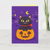 Cute Black Cat in Pumpkin Halloween Kaart (Voorkant)