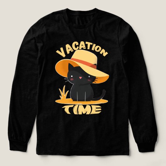 Cute Black Cat in Sun Hat – Vacation Time Tri-Blend Shirt (Voorkant)