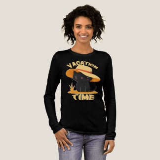 Cute Black Cat in Sun Hat – Vacation Time Tri-Blend Shirt