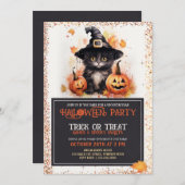 Cute Black Cat in Witch Pet Kinder Halloween Party Kaart (Voorkant / Achterkant)