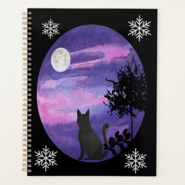 Cute Black Cat inder sky romantic\watercolor Planner