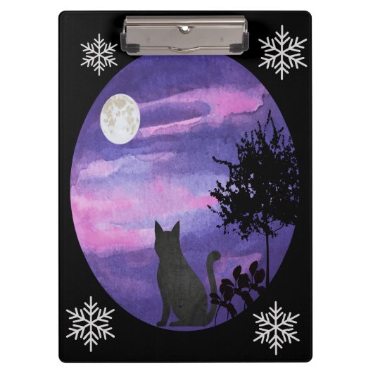 Cute Black Cat inder sky romntic\watercolor Klembord (Voorkant)