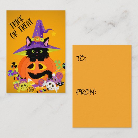 Cute Black Cat Jack o Lantern Pet Trick Treat Notitiekaartje (Voorkant / Achterkant)
