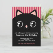 Cute Black Cat Kat Face Kids Birthday Uitnodiging (Staand voorkant)