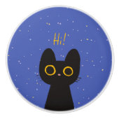 Cute Black Cat Keramische Knop (Voorkant)