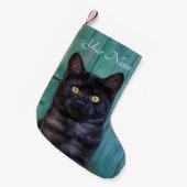 Cute Black Cat Kitten met blauwe deur Foto - naam Kleine Kerstsok (Voorkant (Hangend))