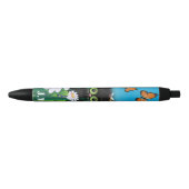 Cute Black Cat Kitten met Daisies Monogram Zwarte Inkt Pen (Voorkant)