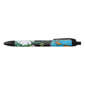 Cute Black Cat Kitten met Daisies Monogram Zwarte Inkt Pen (Bovenkant)