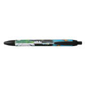 Cute Black Cat Kitten met Daisies Monogram Zwarte Inkt Pen (Achterkant)