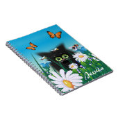 Cute Black Cat Kitten met Daisies Personalized Notitieboek (Rechterzijde)