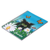 Cute Black Cat Kitten met Daisies Personalized Notitieboek (Linkerzijde)