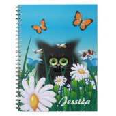 Cute Black Cat Kitten met Daisies Personalized Notitieboek (Voorkant)