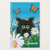 Cute Black Cat Kitten met Daisies Personalized Planner (Voorkant)