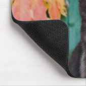 Cute Black Cat Kitten met rode bladeren met blauwe Muismat (Hoek)