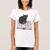 Cute Black Cat Kitten on a Book Dark Academia Art T-shirt (Voorkant)