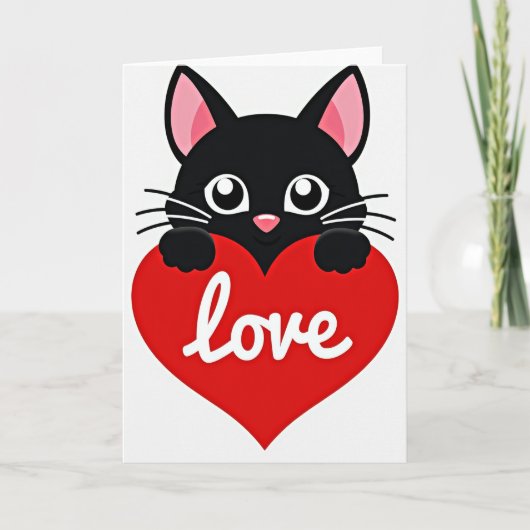 Cute Black Cat Love Heart Card Kaart (Voorkant)