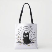 Cute Black Cat Love Hearts Tote Bag (Voorkant)