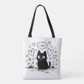 Cute Black Cat Love Hearts Tote Bag (Achterkant)