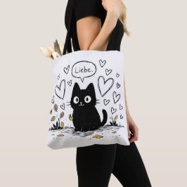Cute Black Cat Love Hearts Tote Bag