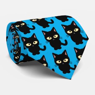 Cute black cat meow cartoon blauw stropdas