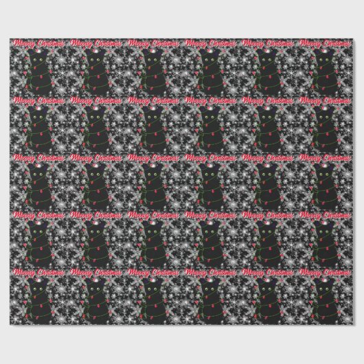 Cute Black cat Meowy Christmas Cadeaupapier (Vlak)