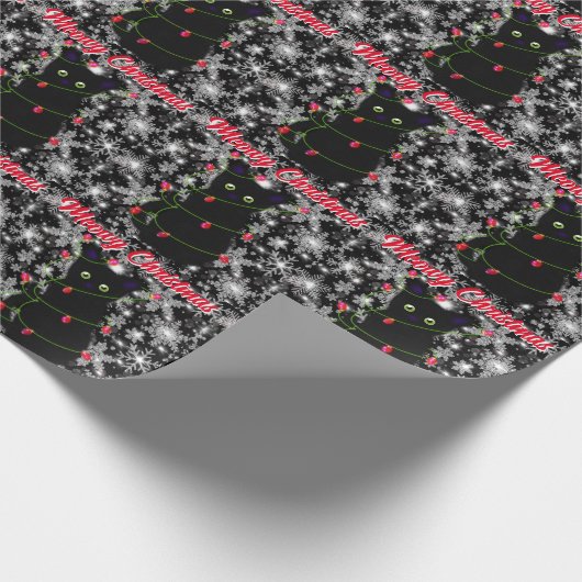 Cute Black cat Meowy Christmas Cadeaupapier (Hoek)