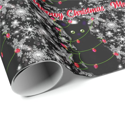 Cute Black cat Meowy Christmas  Cadeaupapier (Rol Hoek)