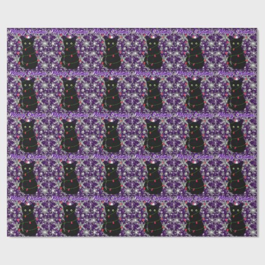 Cute Black cat Meowy Christmas Cadeaupapier (Vlak)