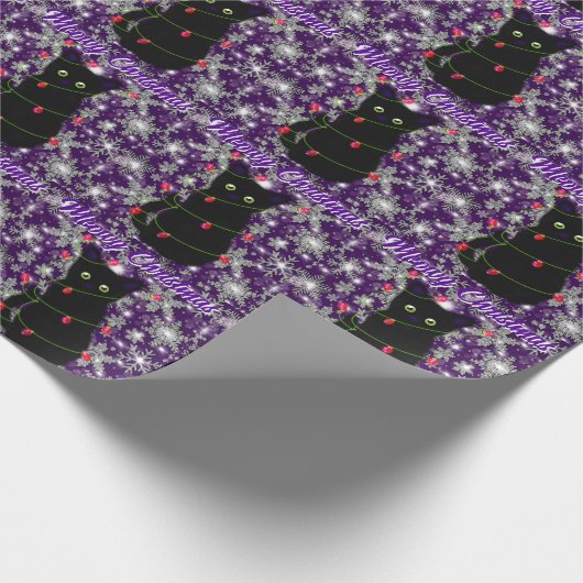 Cute Black cat Meowy Christmas Cadeaupapier (Hoek)